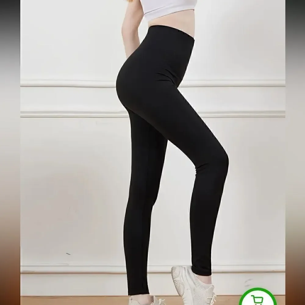High Waist Skinny Black Leggings with 3 levels of sculpting hook and eye closure